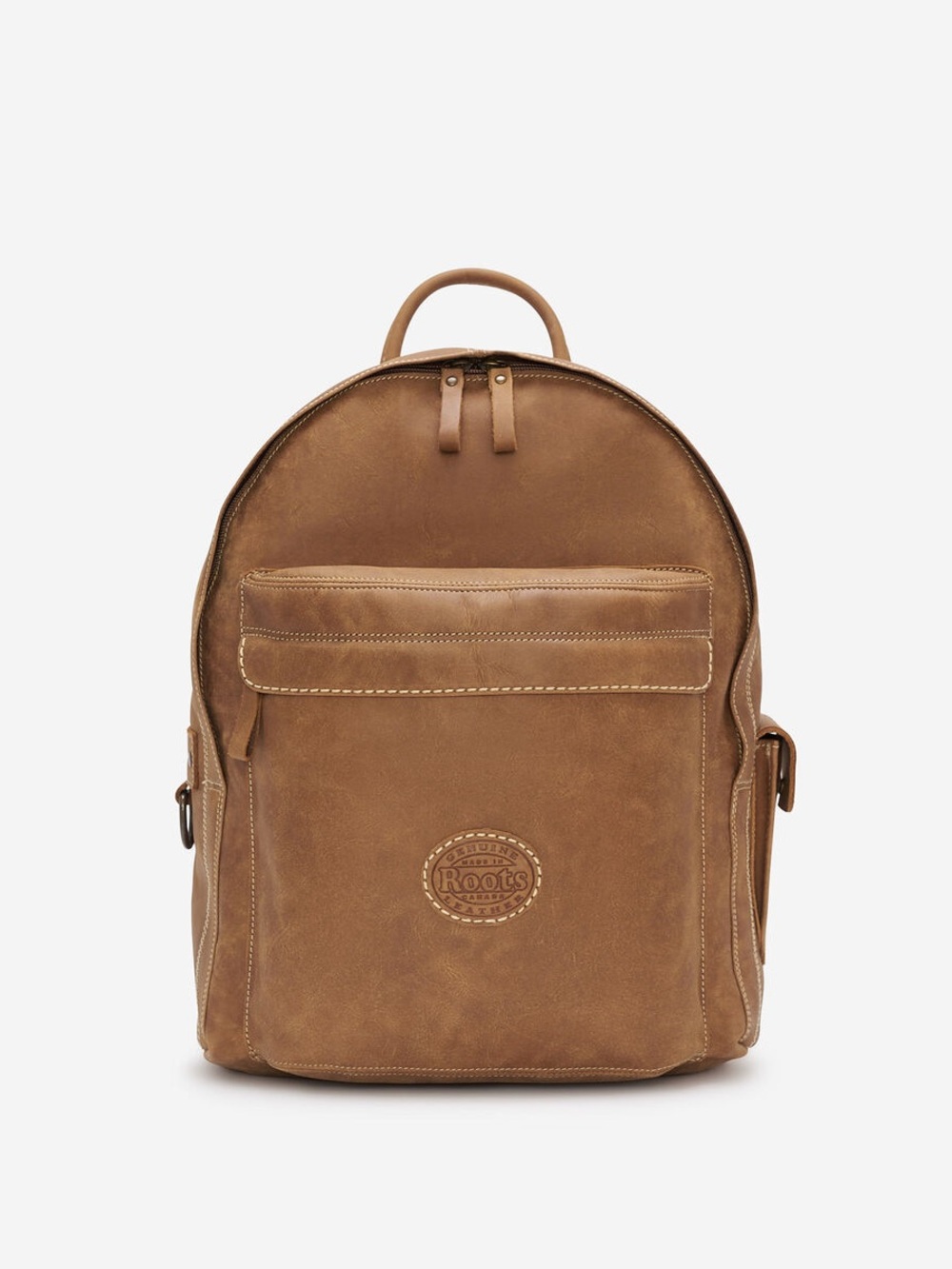 Roots Leather Backpack O/S Full Size Natural Brown Biker Metro Western School